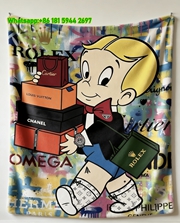 Hermes Richie Rich Luxury Brand Shopping Flannel Sofa Throw Blanket IMG_5364